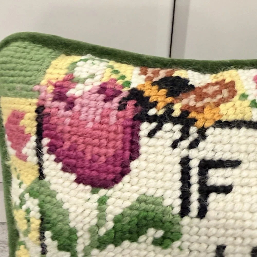 Needlepoint Throw Pillow If Friends Were Flowers I'd Pick You Floral Bee Theme